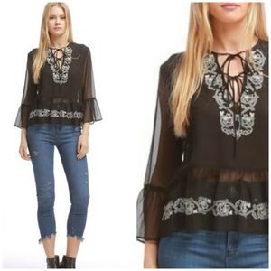 WALTER BAKER BLACK EMBROIDERED PEASANT TOP